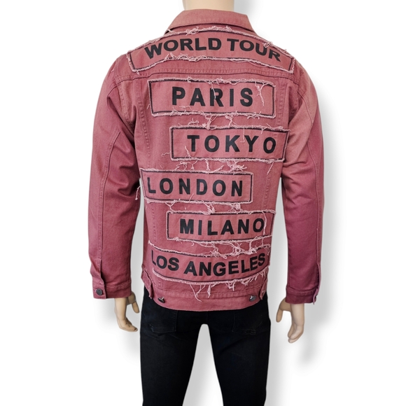 Victorious Red "World Tour" Distressed Denim Jacket Size Medium - Picture 7 of 9